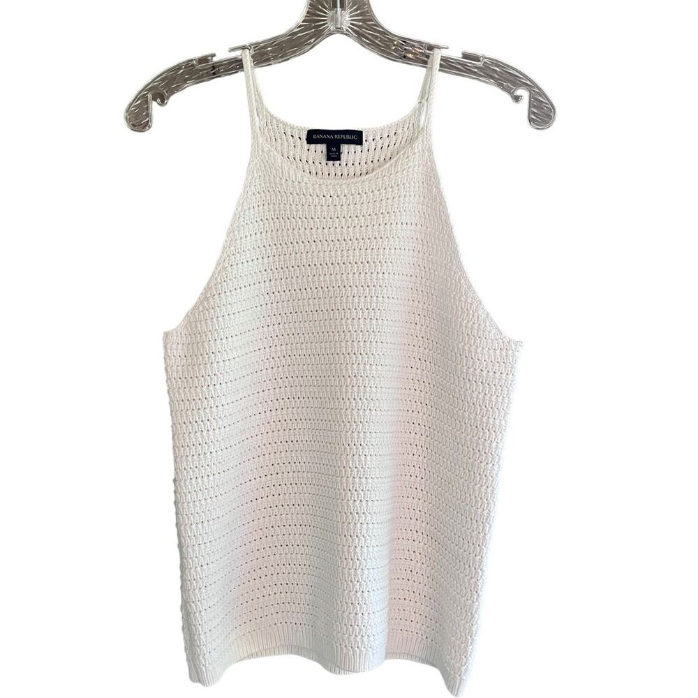 Banana Republic Crochet Knit Tank Top Cream Festival Boho Essential M